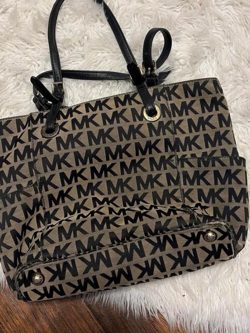 Michael Kors Brown and Black MK Logo Tote with Gold Charm - Picture 2 of 2